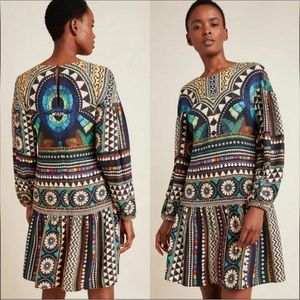 Farm Rio Carlotta Tunic Mini Dress Size Small Boho Aztec Printed Anthropologie